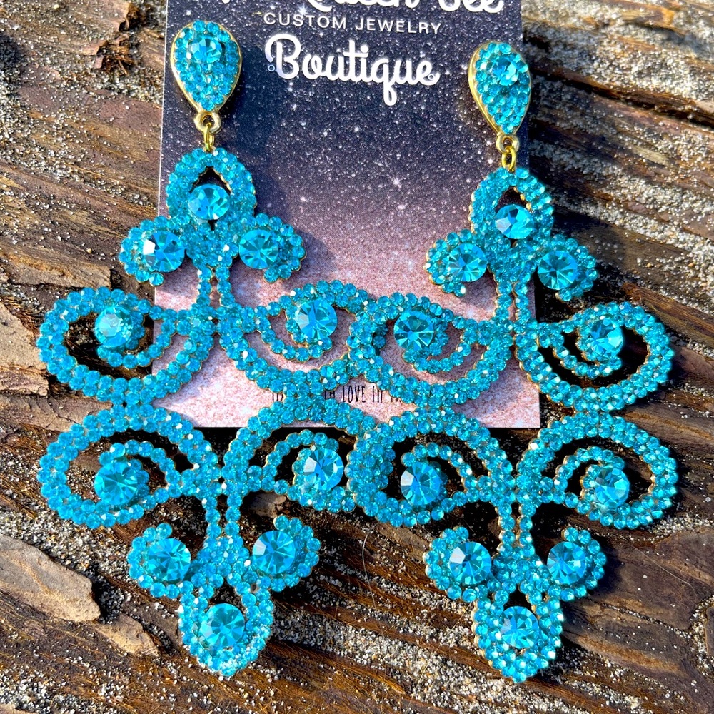 Blue Pageant Earrings Swarovski Crystals Pierced